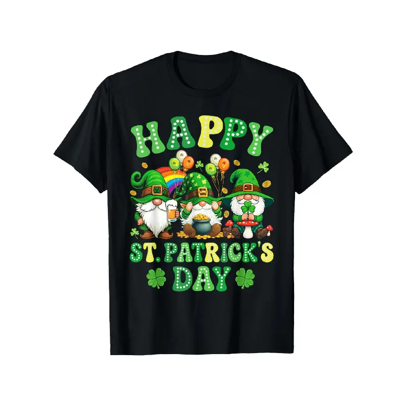 Unisex St. Patrick's Day Irish Shamrock Print Comfy T-Shirt - Menswear Basic Round Neck Short Sleeve, Loose-Fit, Slight Stretch Fabric, Ideal for Spring, Great Gift for Friends Black Top
