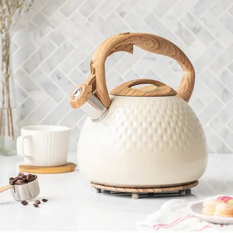 Whistling Kettle, 1 Count Stainless Steel Tea Kettle with Wooden Handle, Durable Insulated Water Kettle for Home Kitchen, Kitchen Utensils, Jug