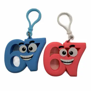 Viral 6-7 Keychain Backpack Charm Bling Blue or Pink Number 67 Character Keychain with plastic ring for Easy Attachment