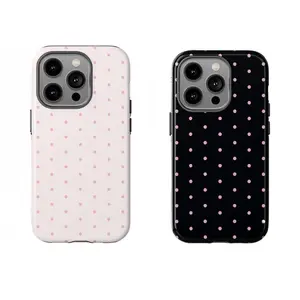 Pink Polka Dot Polycarbonate Rubber Smartphone Case - Shock Resistance, Handheld Devices Casing, Tough Tech Accessory for iPhone 11,12,13,14,15,16,17 Pro Max Plus