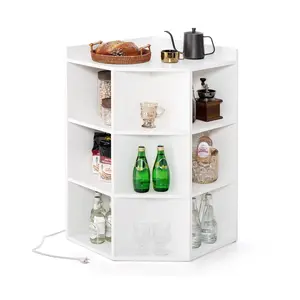COSTWAY - 3-Tier Corner Cabinet with Charging Station for Bedroom-White