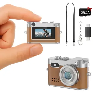 Mini Digital Camera 1080P HD, Retro Leather Keychain Vlogging Camera with Fill Light, 32GB Card, Filters, OTG, Lanyard, pocket Size Video Recording Compact Portable Gift for Travel, Kids, Teens, Students birthday, digicam CCD (Vintage Brown)