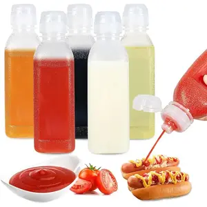 5-Pack Condiment Squeeze Bottles, Sauce Dispenser Containers, 10oz/17oz Plastic Bottles with Squeeze Caps, Ideal for Liquids, Barbecue Sauces, Oil