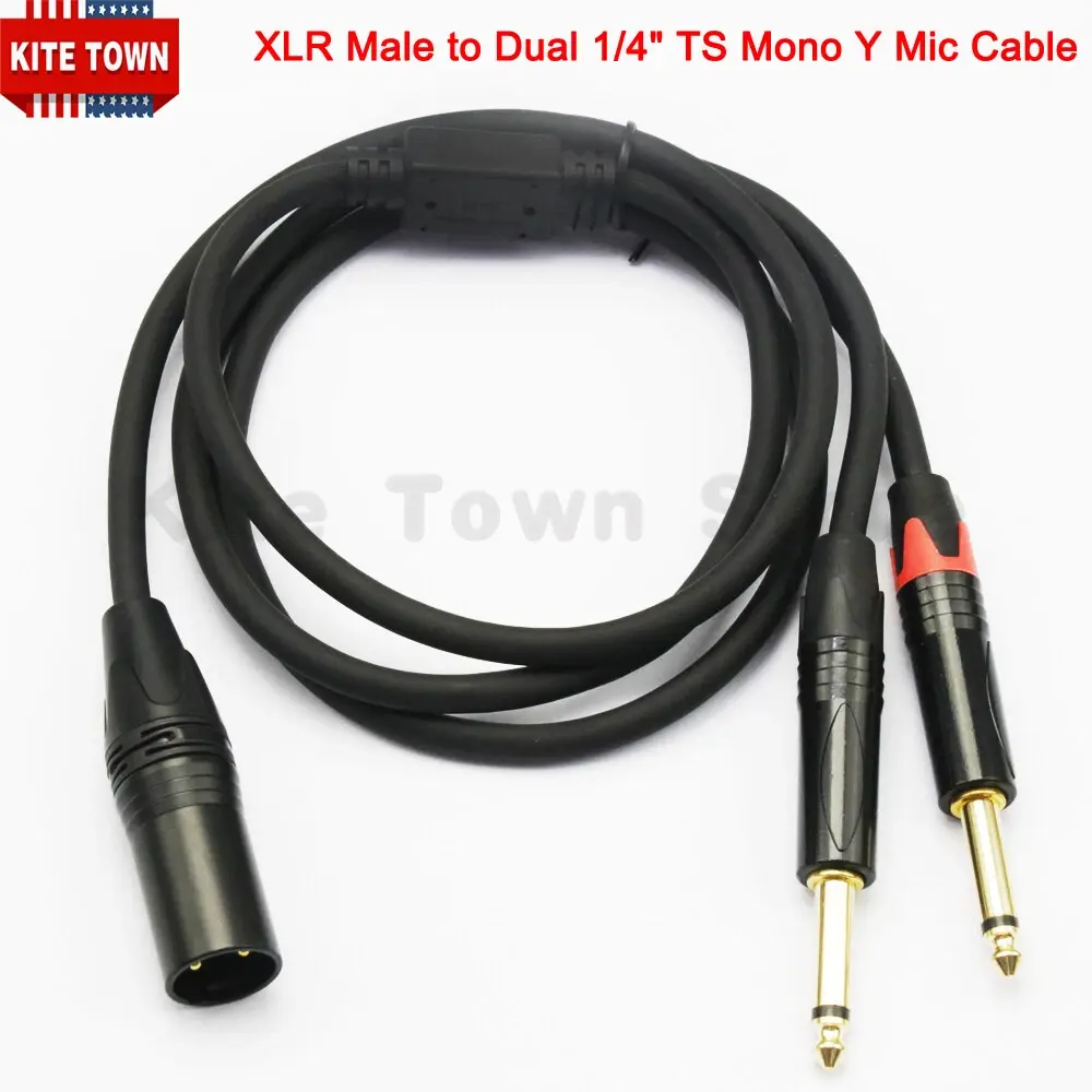 XLR Male to Dual 1/4" 6.35mm TS Mono Y Splitter Microphone Audio Cable