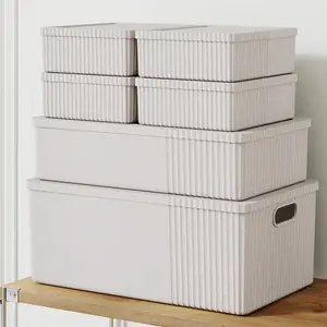HomeTuk T2 Decorative Storage Bins with Lids Set of 6, 3 Sizes Nestable Stackable Organizer Plastic Storage Baskets for Closet/Pantry/Toys, BPA-Free, Space-Saving Storage Containers Set