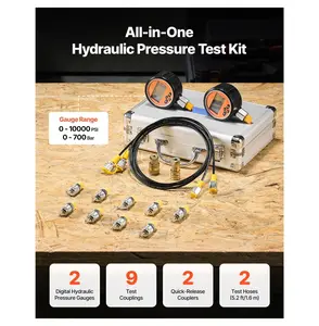 Hydraulic Pressure Test Kit 10000 PSI, Digital Gauges Manometer Tester with 9 Couplings & Hoses Default
