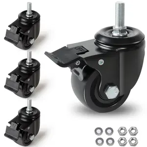 3 inch Stem Caster Wheels 4400lbs, Threaded Stem Casters Set of 4 Heavy Duty, UNC 3/8"-16x1, Swivel Casters for Cart, Furniture, Locking Industrial Castors for Workbench, Table