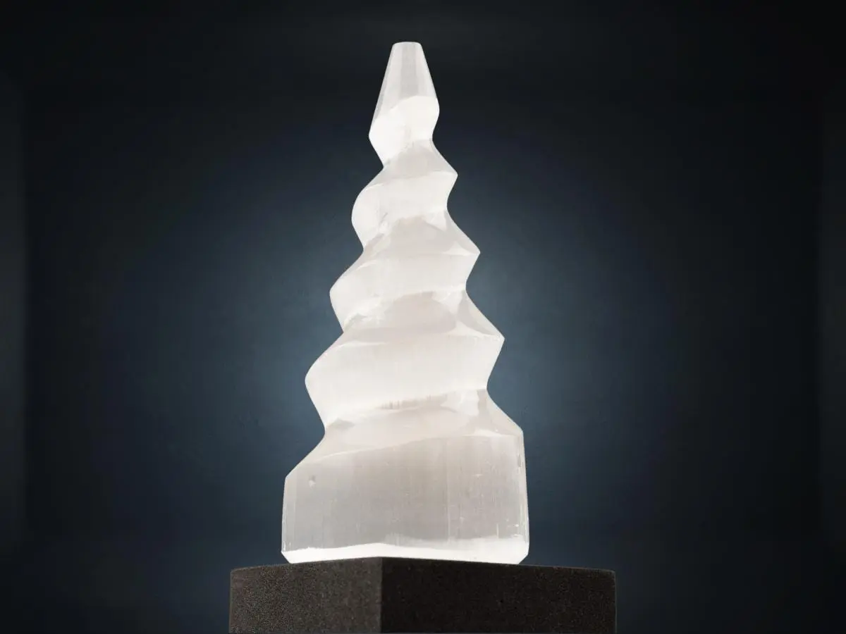 4" Selenite Spiral Tower, Healing Crystal for Cleansing, Meditation, Reiki, Protection, Energy Work, Crystal Decor, Spiritual Tools & Gifts