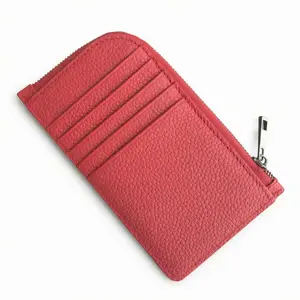 Women's Genuine Leather Slim Wallet Card Holder RFID Zipper Coin Purse Minimalist Credit Card Case for Women