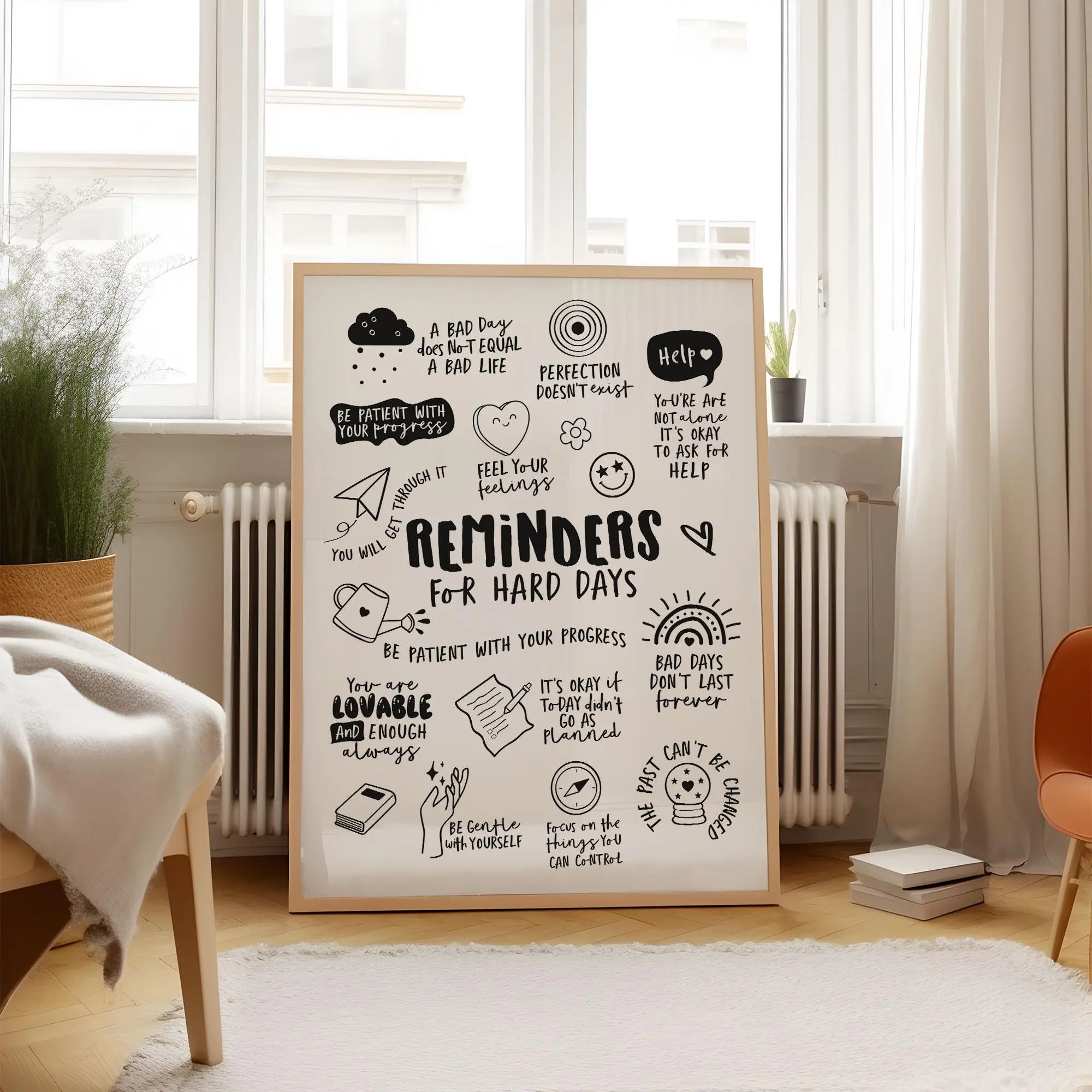 Mental Health Therapy Art Poster No Frame, Reminders for Hard Days Posters, Positive Affirmations Wall Art, School Calming Corners