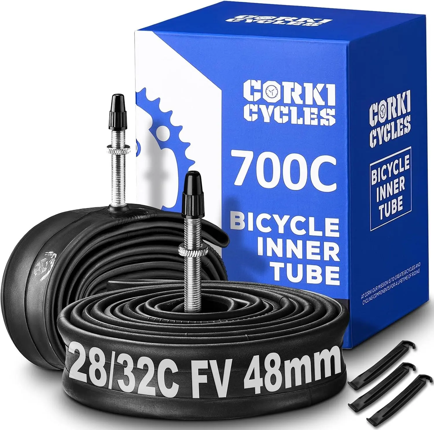 Heavy Duty 700c Bike Tube 700 x 23-25c 28-32c 35-43c Butyl Rubber, 28 Inch Road Bicycle Tire Inner Tube Replacement 2 Pack with Tire Levers