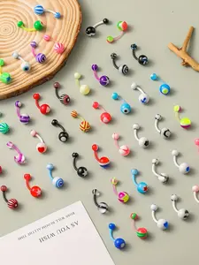 50pcs Colorful Acrylic Belly Button Rings Set, Sexy Navel Piercing Jewelry for Women, Fashion Body Jewelry, Golden Finish, Ideal for Daily Wear & Gifts