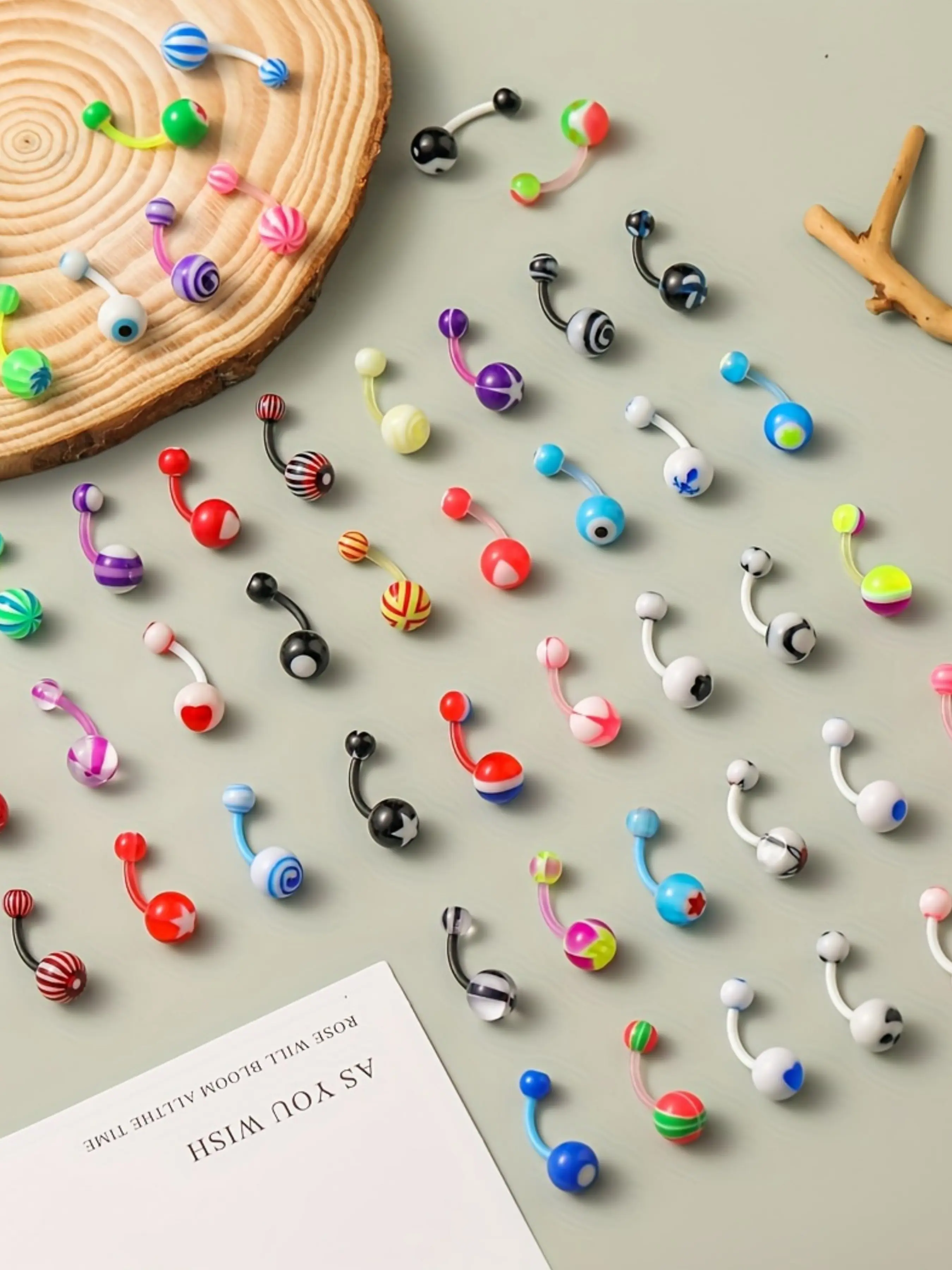 50pcs Colorful Acrylic Belly Button Rings Set, Sexy Navel Piercing Jewelry for Women, Fashion Body Jewelry, Golden Finish, Ideal for Daily Wear & Gifts, Body Jewellery