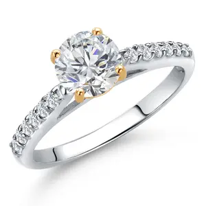 Gem Stone King 925 Silver and 10K Yellow Gold IGI Certified Lab Grown Diamond Engagement Ring For Women | 1.00 Cttw | Center Diamond Round 0.75 ct | D-E Color | VS1-VS2 Clarity