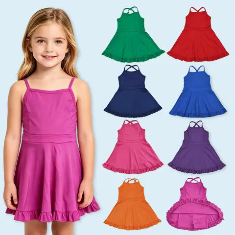 Girls' Lightweight Solid Color Quick-Dry Sport Dress - Gym Active Wear, Sporty Chic Kids Clothing, Toddler Girl Stuff