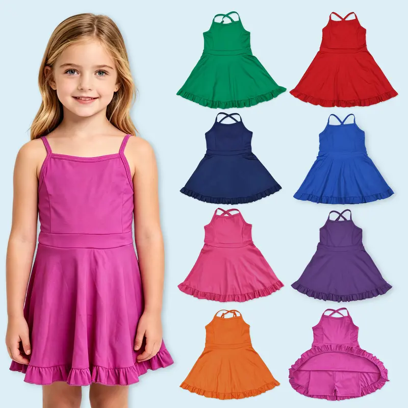 Girls' Lightweight Solid Color Quick-Dry Sport Dress - Gym Active Wear, Sporty Chic Kids Clothing, Toddler Girl Stuff