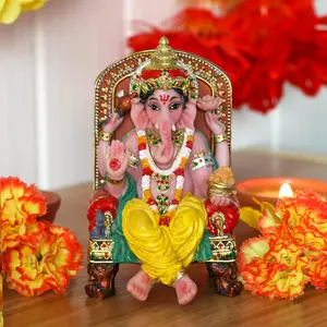 Hindu God Ganesha Statue Figurine - Indian Idol Sitting Lord Ganesh Statue India Murti Item Ganpati Home Office Temple Mandir Altar Pooja Gifts Diwali Puja Gifts