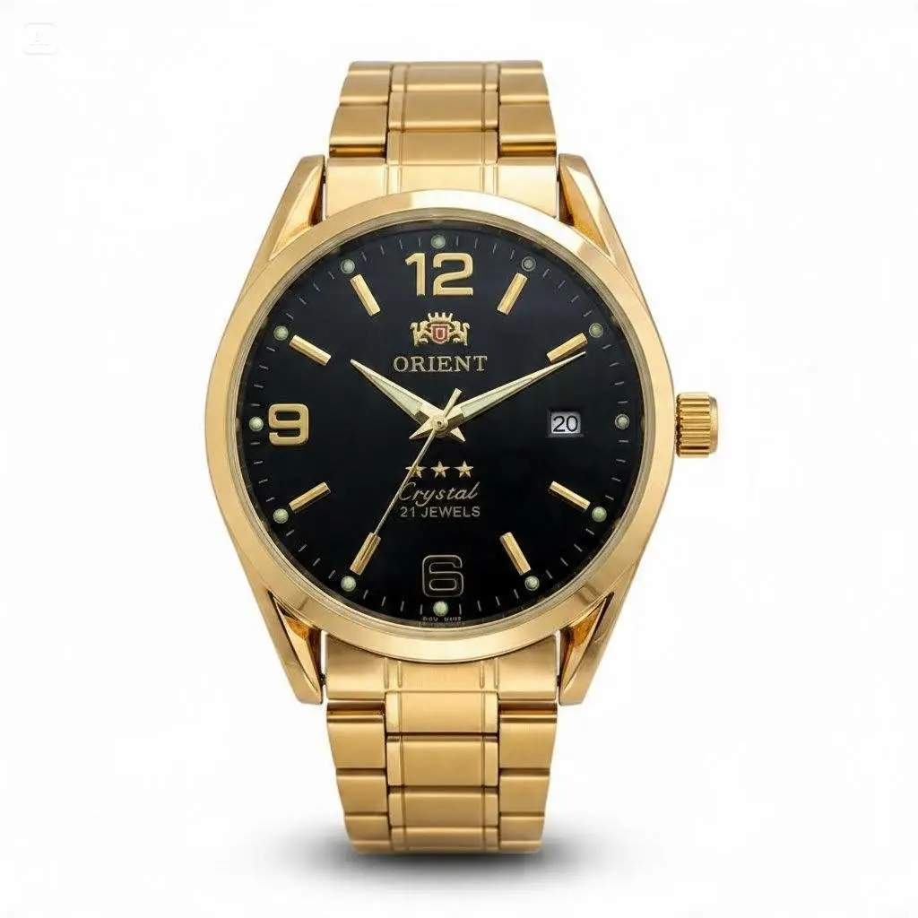 Orient 3 Star Crystal Men’s Automatic Watch, 21 Jewels Self-Winding Movement, Luminous Numeral Markers, Date Window, Water Resistant, Stainless Steel Bracelet, Multi Dial & Case Color Options, Classic Business Casual Dress Wristwatch,