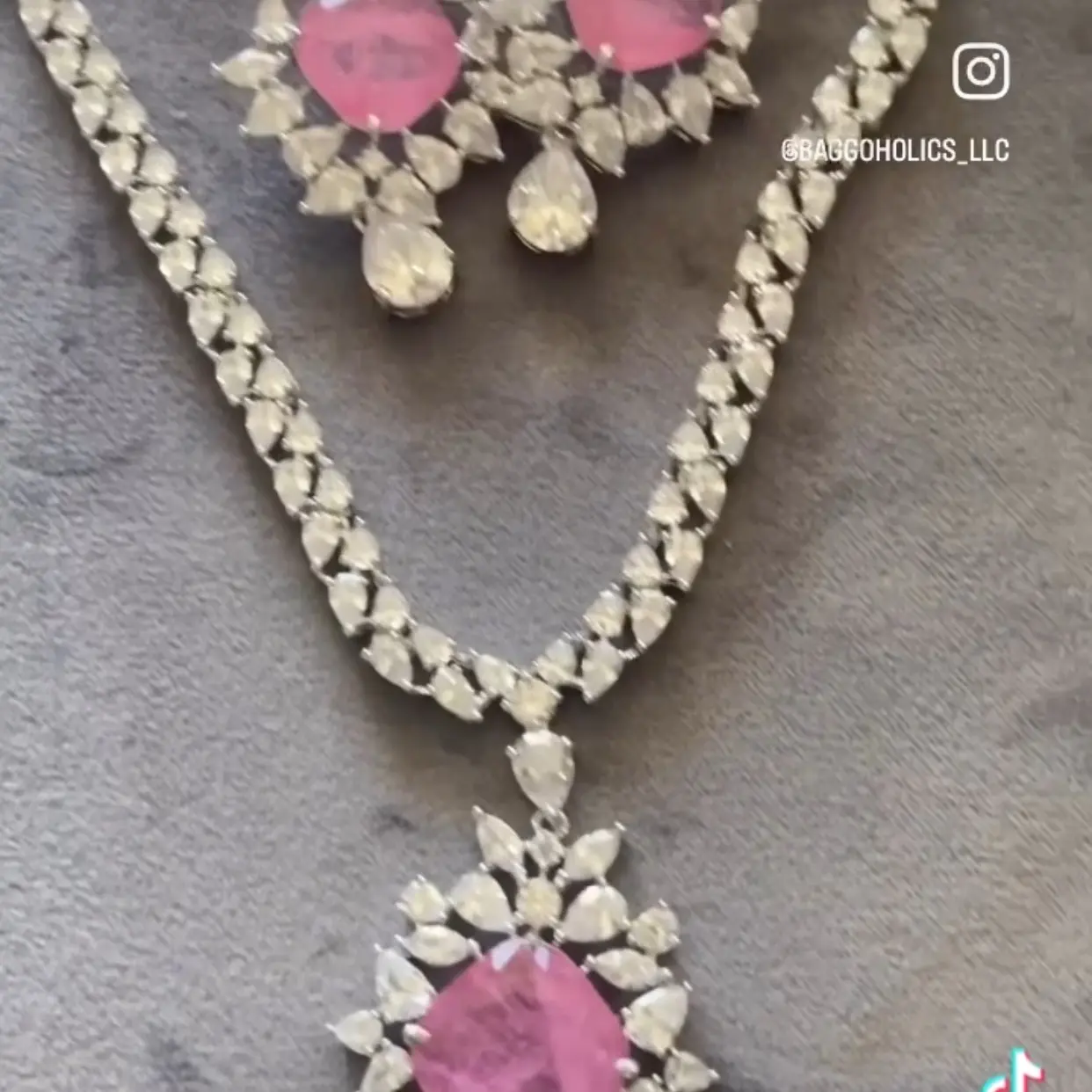 Pink Diamond Necklace and Earrings Set for Women