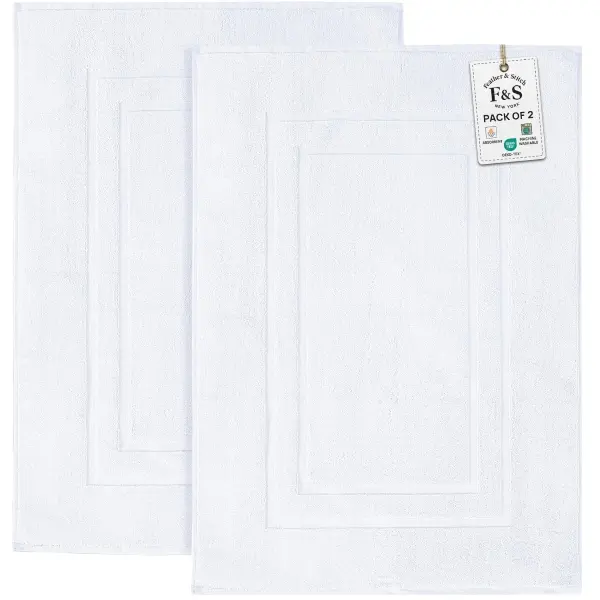 100% Cotton 2-Piece Bathroom Rugs Set (21"x30" Rectangle) - Absorbent Terry Weave, Lightweight, Durable, Machine Washable Indoor Bathroom Accessory, Quick-Dry Keeps Mats Fresh for Shower Drips