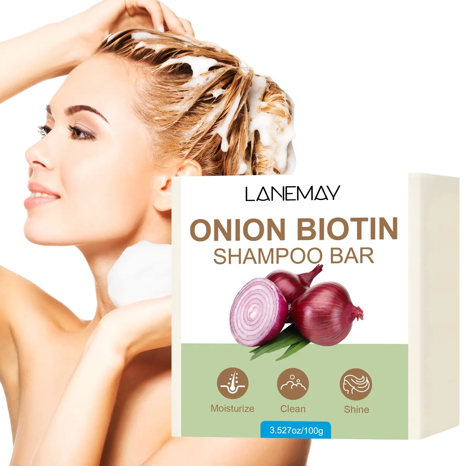 Onion Biotin Shampoo Bar with Rosemary & Citric Acid | Deeply Hydrates & Reduces Split Ends | Leaves Hair 10X Smoother After One Wash | Ideal for Dry Damaged Hair & Daily Cleansing Haircare | Hair Products