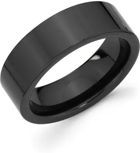 Black Ceramic 7mm Low Profile Comfort Fit Fashion or Wedding Band Ring