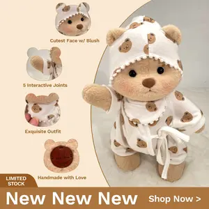 Getahug Teddy Pajamas Bear | Handmade Jointed Teddy Bear Gift, Weighted Stuffed Animal  Handcrafted Cute Girly Gifts, Christmas Interactive Adorable Plushies Cuddly Warmth Lovable Unique