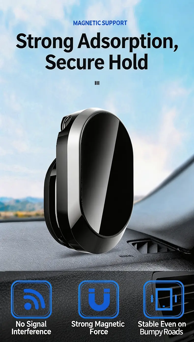 Foldable Metal Magnetic Car Cell Phone Holder - 360° Rotating Dashboard Mount, Adjustable Angle & Height, Strong Hold, Compact Universal Hands-Free Stand, Magnetic Mobile Mount, Car Interior Accessories, Vehicle Accessory
