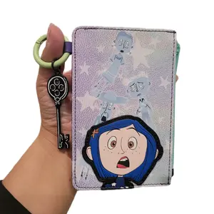 Coraline Card Holder Wallet with Keychain Featuring Iconic Character Design and Starry Background