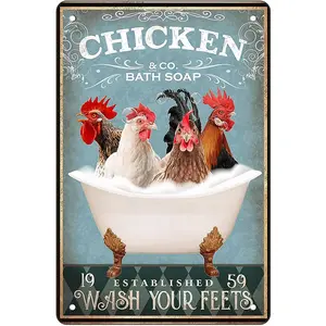 Funny Chicken Decor Bathroom Decor Bathtub Decor Chicken Coop Accessories Farm Decor Chicken Signs Wall Art Poster Retro Poster Bar Home Bathroom Wall Decoration Sign