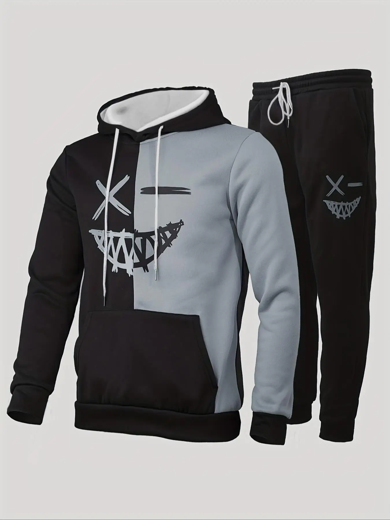 Two-piece Set Men's Colorblock Print Hoodie & Drawstring Waist Sweatpants Set, Regular Fit Casual Pocket Long Sleeve Hooded Sweatshirt & Jogger Pants