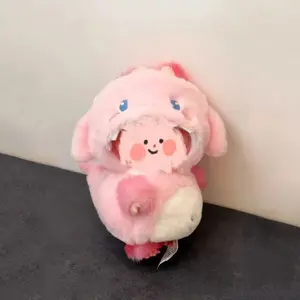 Pink Dinosaur-cute doll clothes accessory、17CM Sized Dolls, Cute Hooded Outfit with Matching Bag, Soft Fluffy Material, Perfect for Collectors & Gifts