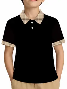 Classic Plaid Collar Polo Shirt for Boys, Summer Short Sleeve Casual Top, Loose-Fitting Graphic Tee, Youth Fashion Clothing, Graphic Print Tee