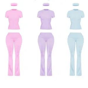 Women’s Soft Fold Over Set With Headband 3 Piece Set 2 Piece Set Slim Fit Loungewear Matching Set two