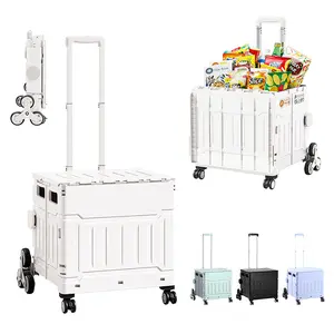 Foldable Utility Cart with Lid, Heavy Duty Grocery Wagon for Apartment Living, 360° Rolling Stair Climber for Shopping, Laundry & Camping - US Stock holder organizer Portable Aluminum Alloy Storage Box Wheels XXL work