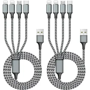 Multi Charging Cable 6FT 2Pack Multi Charger Cable 4 in 1 Universal Multiple USB Cable Fast Charging Cord with Type-C, Micro USB Port for Most Cell Phone, Tablets