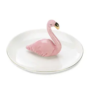 The House of Awareness Flamingo Ring Dish - Porcelain, Stylish Ring and Jewelry Holder with Pink Flamingo, Durable & Elegant Design, Colorful Ornaments for Room Decor
