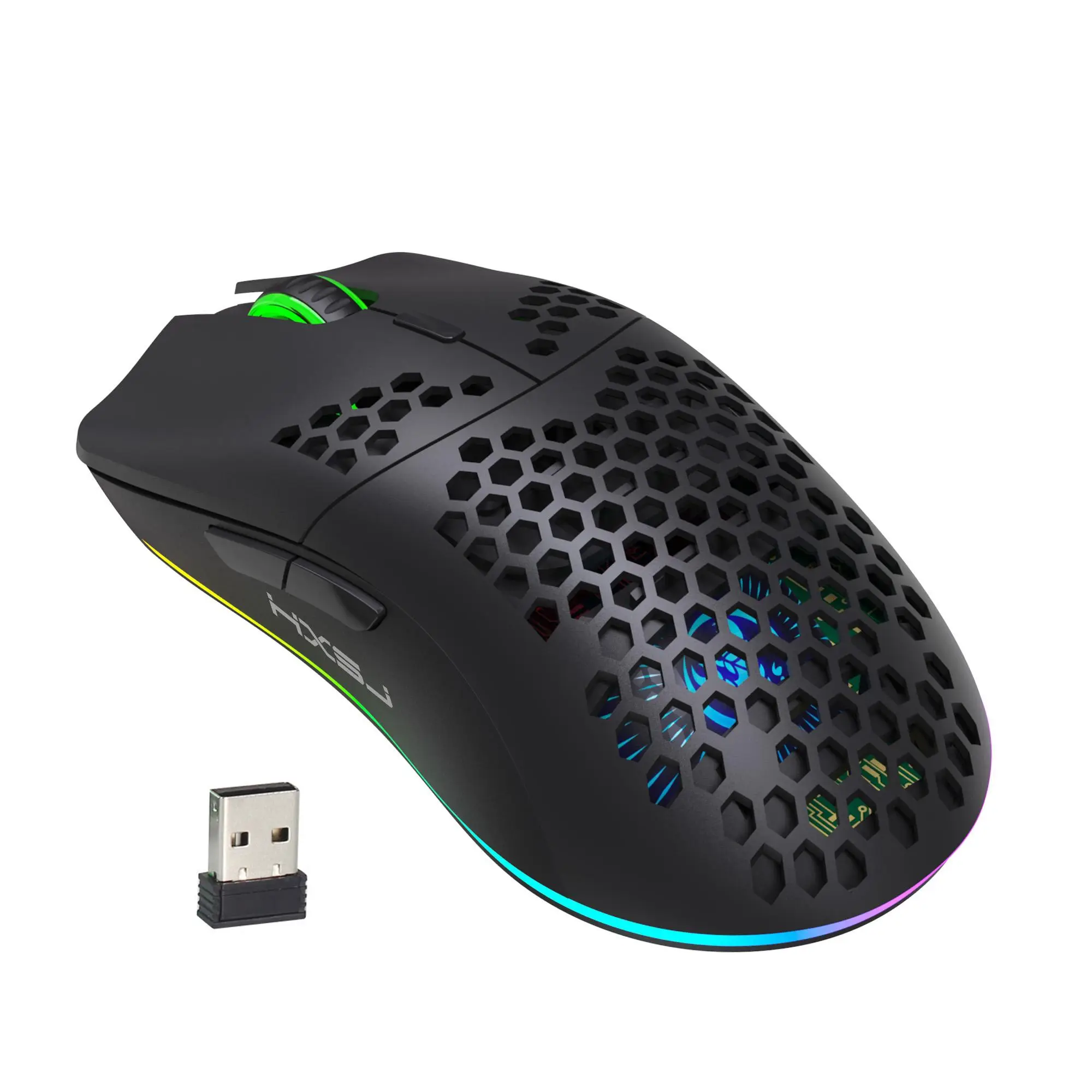 Fall HXSJ New RGB Wireless 2.4G Gaming Mouse, Rechargeable RGB Light Optical Mouse, Plug and Play Ergonomic Mouse for Desktop Notebook PC Home Office,