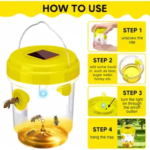 Solar Powered Wasp Trap with UV LED Light, Reusable Outdoor Catcher for Bees, Hornets, Yellow Jackets, Bee Traps, Flying Insects