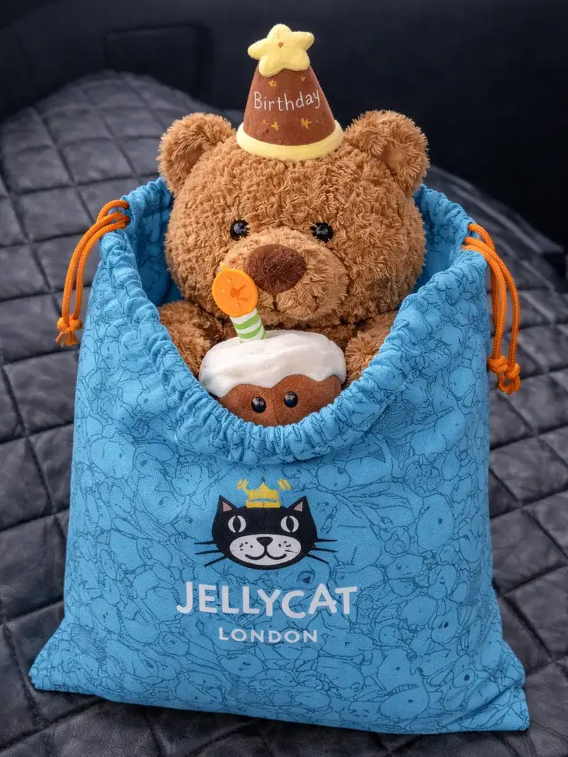 Jellycat Birthday Bear Plush Stuffed Animal Toy with Party Hat & Cake – Soft Cute Teddy Bear Gift Set with Gift Box, Bag & Greeting Card for Birthday