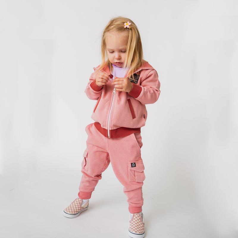 Kids Zip Up Hoodie - Washed Pink Denim