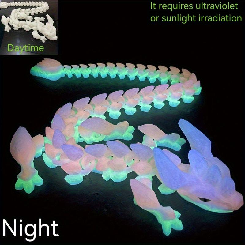 Glowing Dragon Statue with Moving Joints & Glowing Eyes - 3D Printed Luminous Crystal Dragon Figure, Durable Plastic, Multi-Joint Movable Body, Randomly Colored Eyes (Blue/Pink/White/Purple) - Unique Birthday/Christmas/Easter/Thanksgiving Gift for &