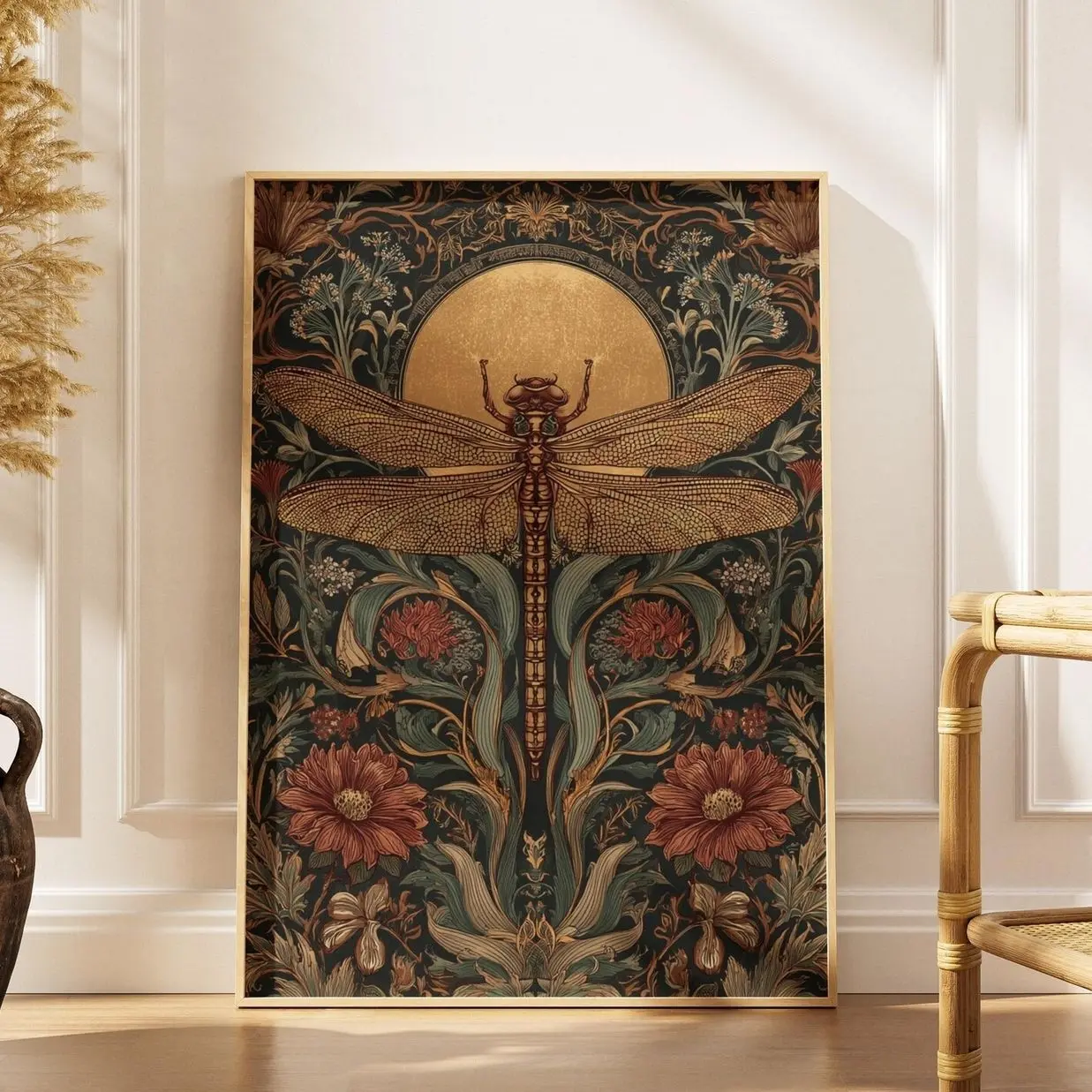 William Morris Dragonfly Print, Vintage Botanical Art Nouveau Wall Decor E