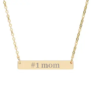 #1 Mom Necklace Mother's Day Necklace Engraved Horizontal Bar Necklace — Personalized Minimalist Silver Pendant