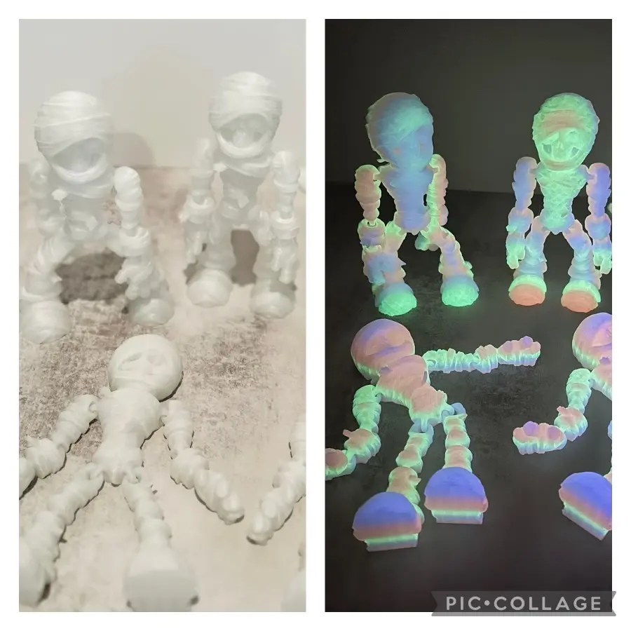 Glow in the Dark 3D Printed Skeleton Mummy - Fully Articulated - Fidget Toy - Desk Ornament - Gift Idea - 3D Printed