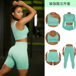 Women's 2-Piece Seamless Fitted Sportswear Set - Exposed Arm & Back Sports Bra, High-Waisted Butt-Lifting Long-Sleeve Pants for Gym, Yoga (Sports Wear Set)