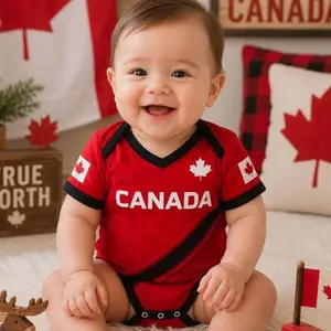 Custom Canada Baby Bodysuit, Personalized Name Number Soccer Outfit, Red Football Fan Baby Jersey Gift 9M6 UVV