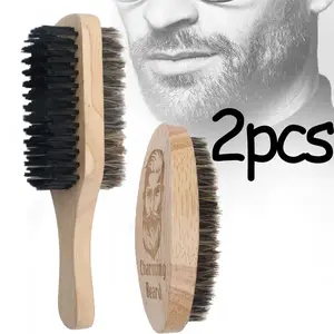 2-piece set of boar bristle beard brush, head brush, broken hair brush, haircutting and sweeping soft bristle wooden handle neck brush, portable barber natural beard brush, cleaning brush hairdressing supplies, for facial cleaning beard tools