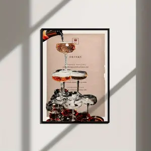 One vintage 1970s champagne bar car art print - wall poster for the living room, bedroom, and kitchen, without frame, trendy wall art for vintage enthusiasts, housewarming gift, suitable for indoor and outdoor use, minimalist style illustration