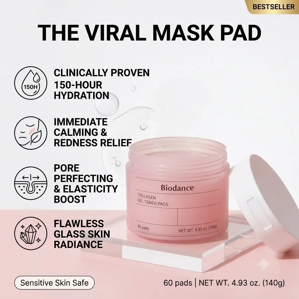 Viral Mask-in-a-Toner Hydrogel Toner Pads (60ea) - Sensitive Skin Daily Use, Clinically Proven 150-Hour Hydration, Redness Calming, Pore Perfecting, Elasticity Boost, Glass Skin Radiance
